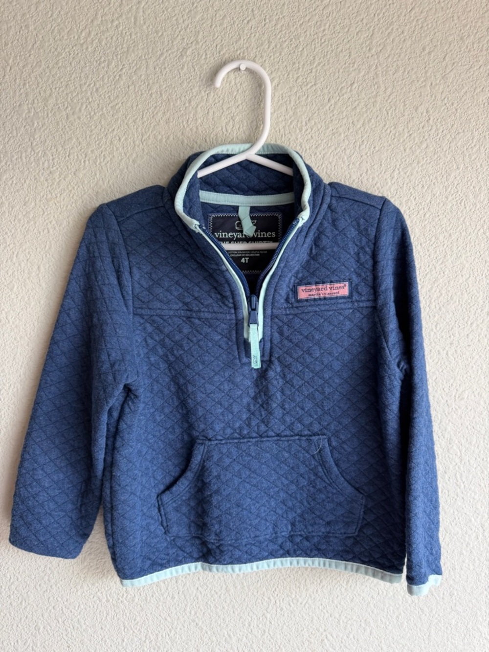 Vineyard Vines Navy Quilted Half-Zip Pullover with Mint Trim - Kids